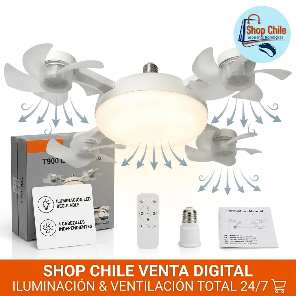 💡 Ventilador de Techo Soquete E27 con Luz LED® | 4 Aspas + Control Remoto ❄️✨