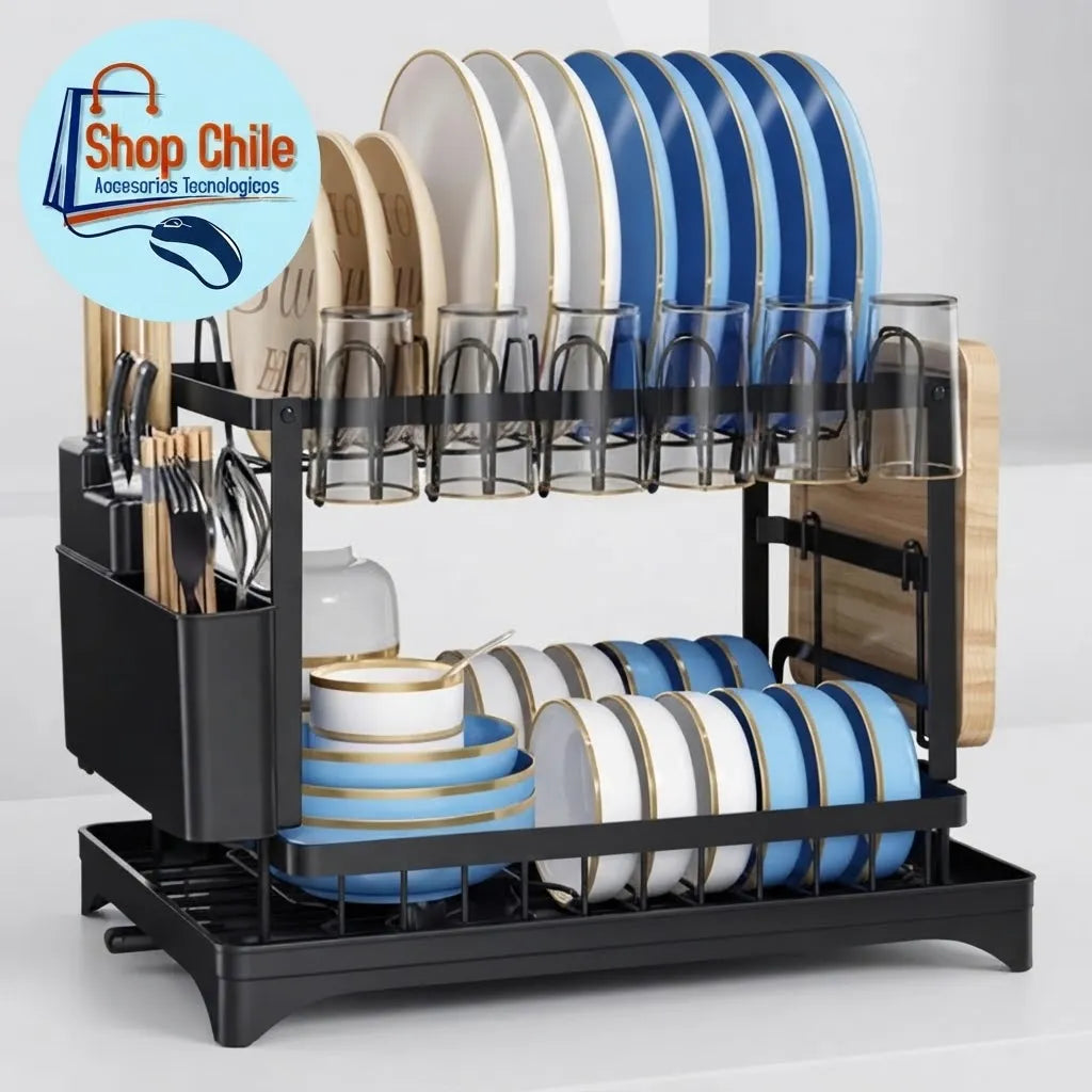 🍽️ Organizador Escurridor de Platos 2 Niveles® | Acero Anti-Óxido 🧽✨
