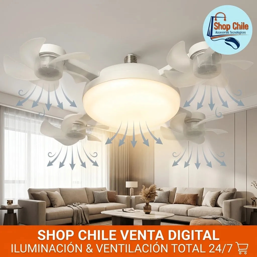💡 Ventilador de Techo Soquete E27 con Luz LED® | 4 Aspas + Control Remoto ❄️✨