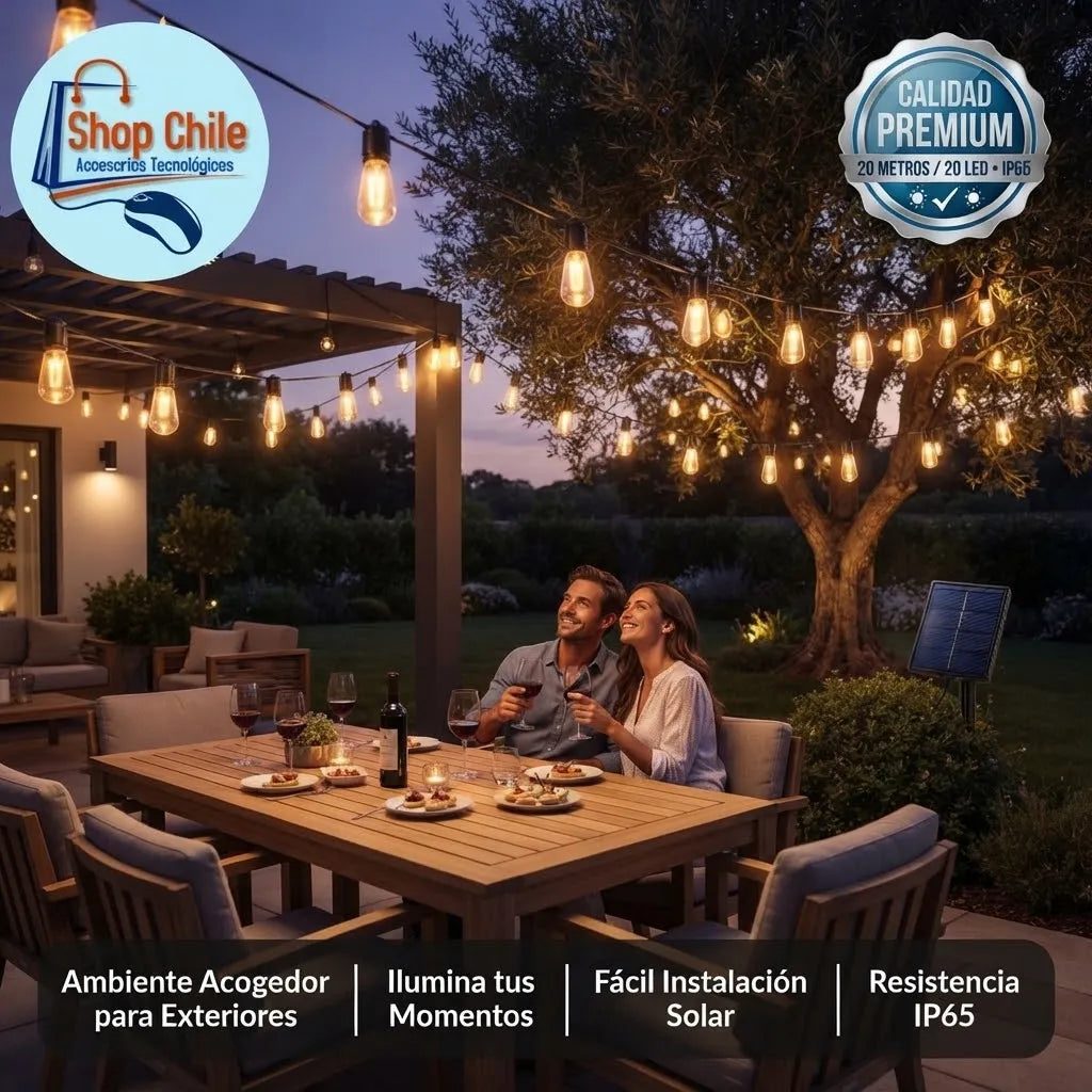 💡 Guirnalda Solar Vintage 20 Metros® | 20 Ampolletas LED Exterior ☀️✨