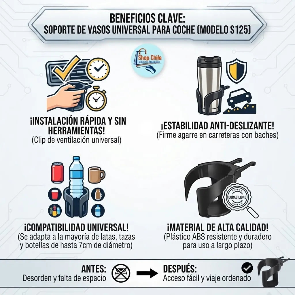 🚗 Portavasos Antideslizante para Auto® | Silicona Flexible y Lavable ✨