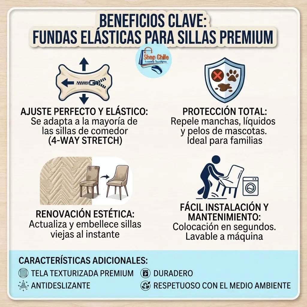 🪑 Pack x6 Fundas Elásticas para Sillas® | Tela Texturizada Premium ✨