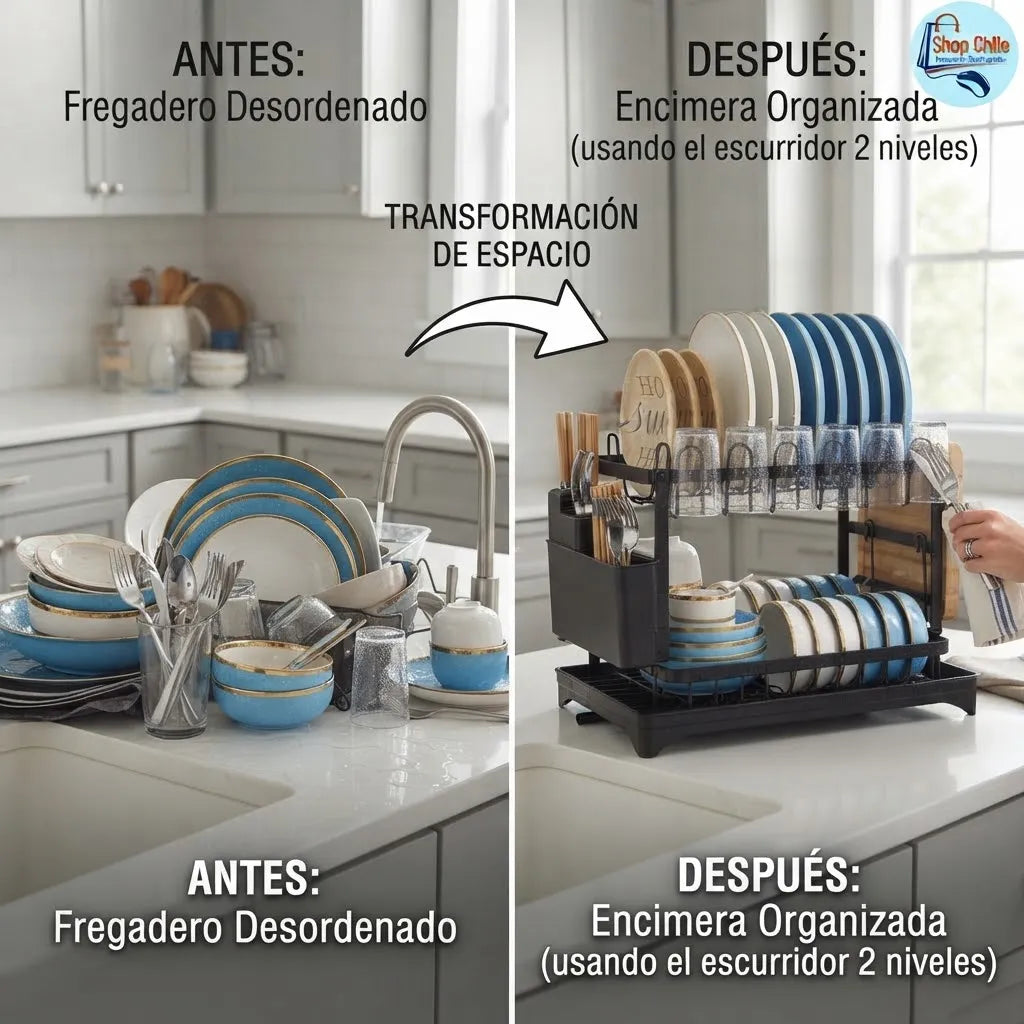 🍽️ Organizador Escurridor de Platos 2 Niveles® | Acero Anti-Óxido 🧽✨
