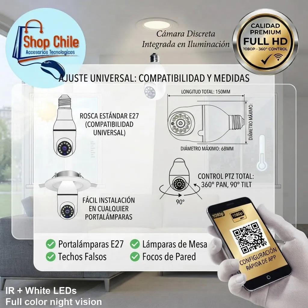 📹 Cámara de Seguridad Tipo Ampolleta 360°® | Wi-Fi + Visión Nocturna 💡✨