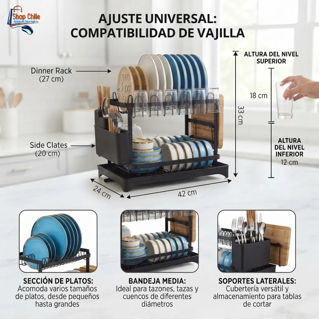 🍽️ Organizador Escurridor de Platos 2 Niveles® | Acero Anti-Óxido 🧽✨
