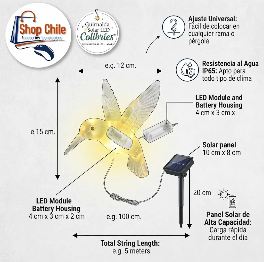 🌿 Guirnalda Solar LED Colibríes® | Iluminación Mágica de Jardín ☀️✨