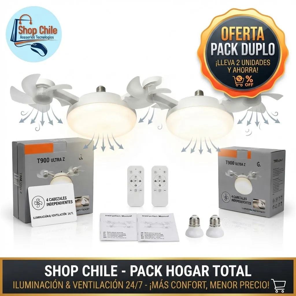 💡 Ventilador de Techo Soquete E27 con Luz LED® | 4 Aspas + Control Remoto ❄️✨
