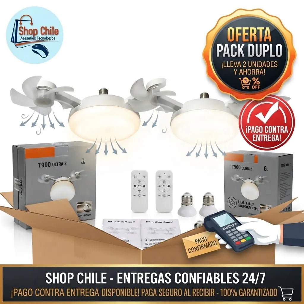 💡 Ventilador de Techo Soquete E27 con Luz LED® | 4 Aspas + Control Remoto ❄️✨