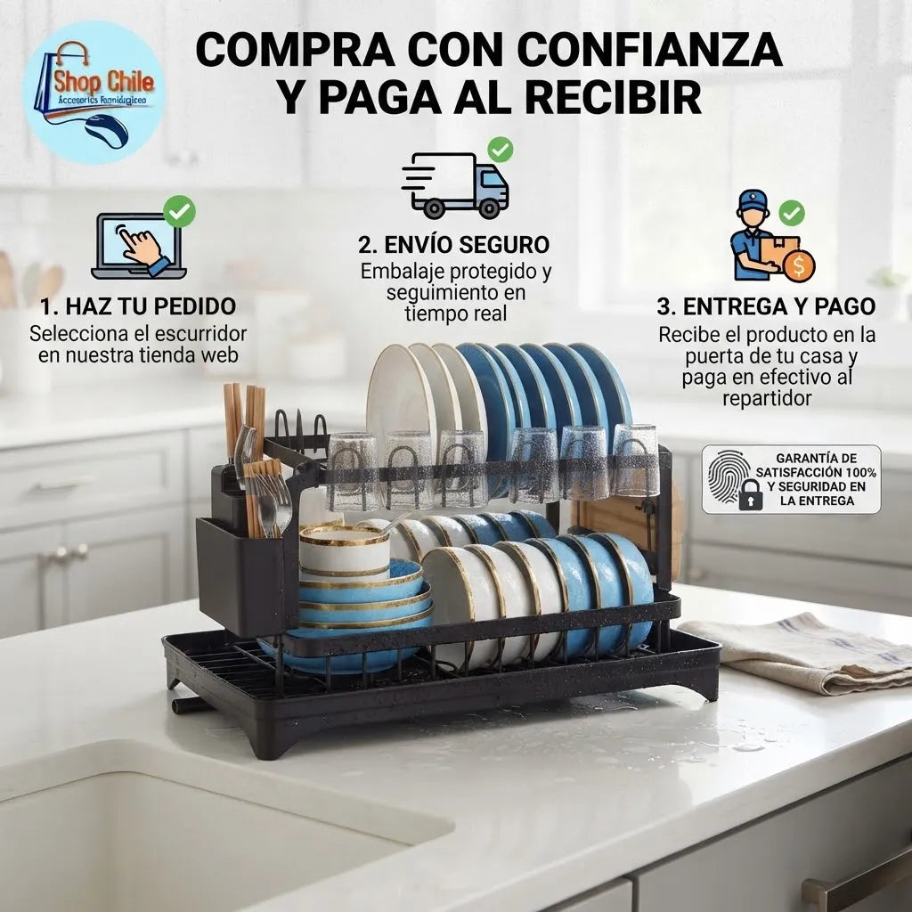 🍽️ Organizador Escurridor de Platos 2 Niveles® | Acero Anti-Óxido 🧽✨