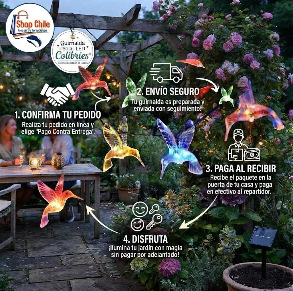 🌿 Guirnalda Solar LED Colibríes® | Iluminación Mágica de Jardín ☀️✨